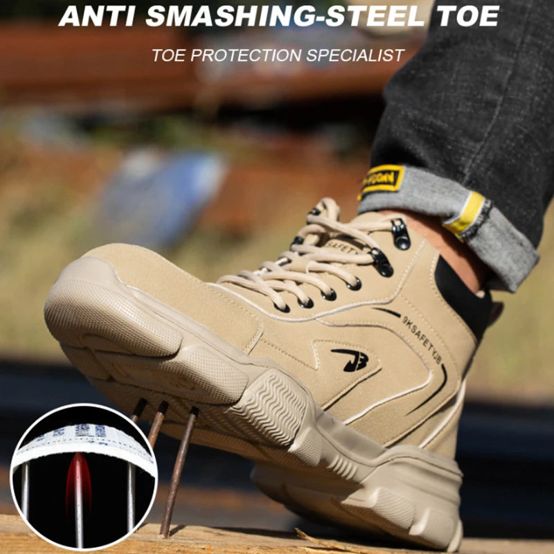LOR MALE Men's Steel Toe Work Boots Waterproof Anti-Smash Safety Shoes - Lightweight Breathable Sneakers Construction Workwear Size 36-46