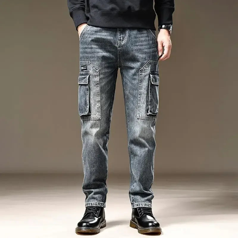 LOR MALE Jeans for Men Straight Male Cowboy Pants with Pockets Trousers Cargo Regular Aesthetic New in Stacked Korean Fashion Trend 2025