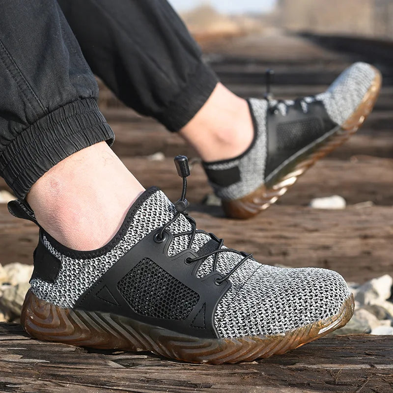 LOR MALE Steel Toe Work Boots for Men Breathable Safety Sneakers Construction Grade Anti-Puncture with Slip Resistant Rubber Sole Shoes