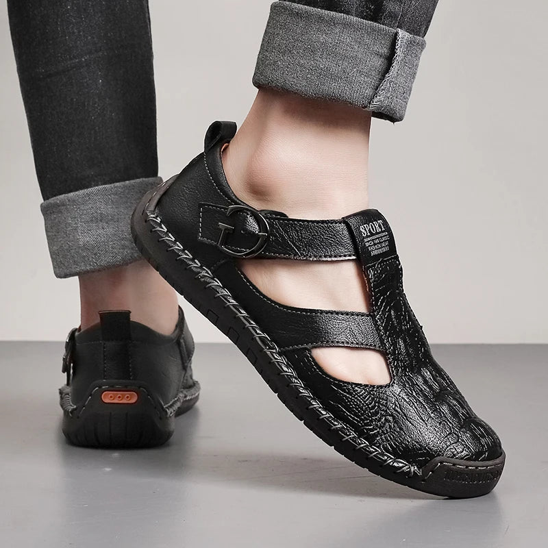 LOR MALE Fashion Mens Sandals Leather Summer Beach Casual Sandals Male Non-Slip Soft Comfortable Outdoor Shoes High Quality Man Sandals
