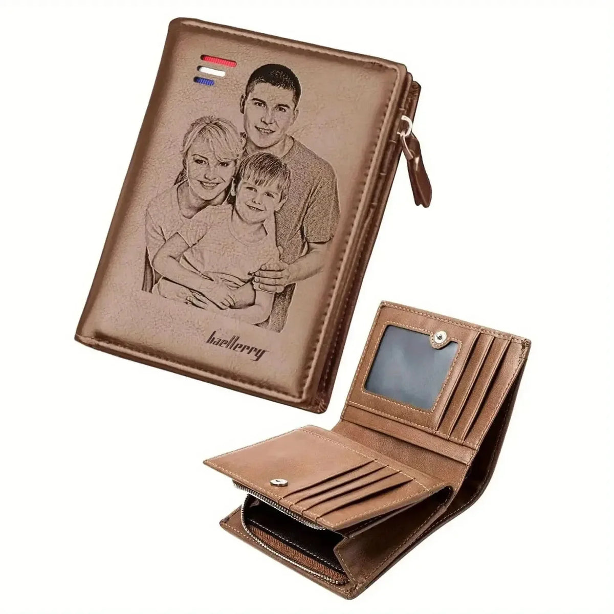LOR MALE Custom Photo Text Men Wallet Engraved Picture Wallet Pu Leather Bi-Fold