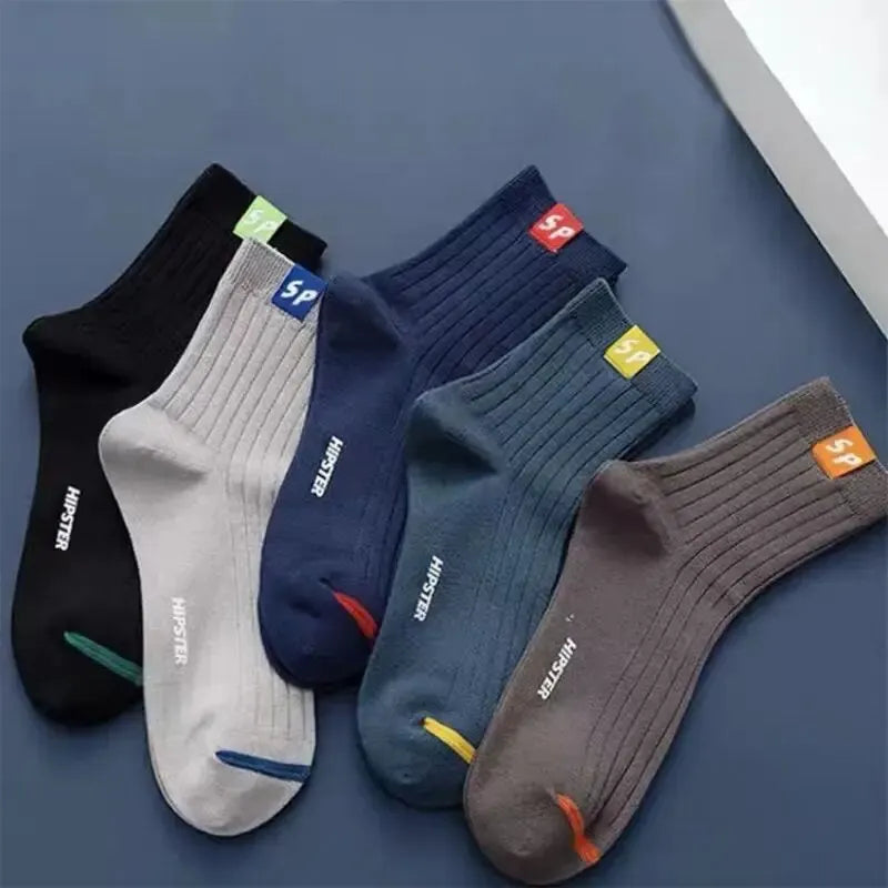 LOR MALE 5 Pairs Socks Mid-Calf Socks Warm Socks Long Sweat-Absorbing Breathable Socks