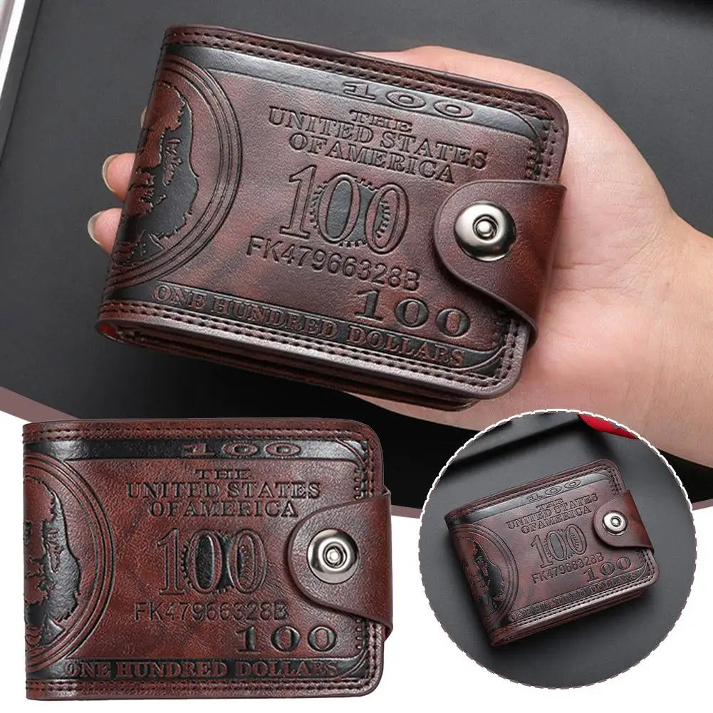 LOR MALE Wallets with 100 US Dollar Pattern Hasp Male Leather Wallet with 2