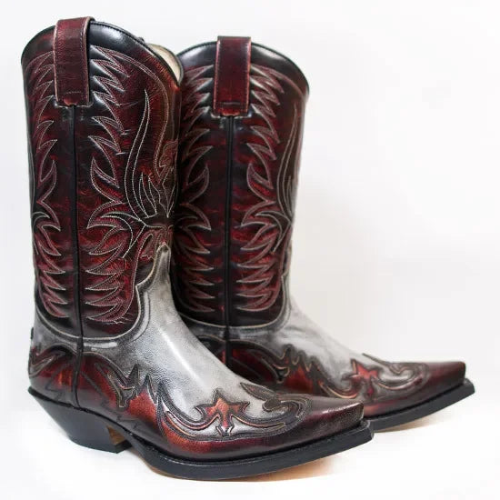 LOR MALE Pointed Toe Embroidered Mid-Calf Boots Snake Print Western Cowboy Men Botines Color-Blocked Slip-On Chelsea Cool Botas Femininas