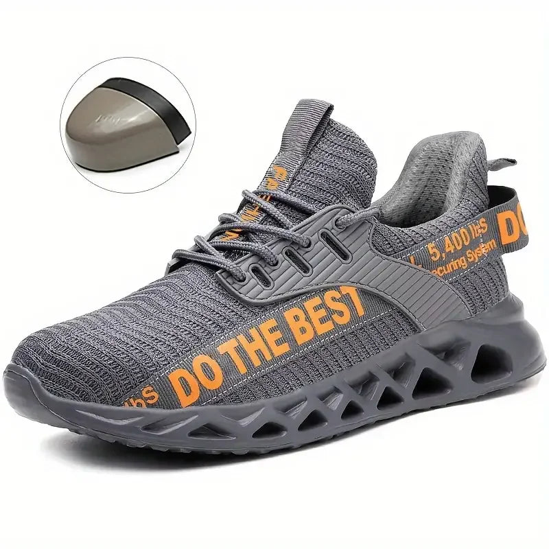 LOR MALE Steel Toe Safety Shoes for Men Lightweight Breathable Work Shoes Grey Anti-Smash Anti-Puncture Work Shoes Comfortable Durable