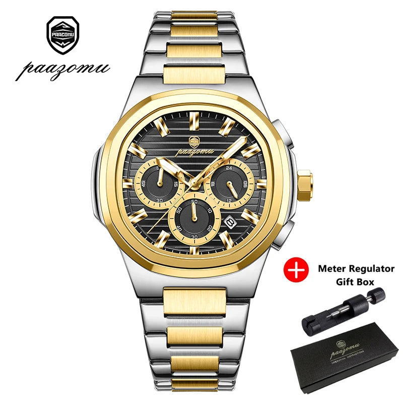 LOR MALE PAAZOMUTop High Quality Man Watch Luminous Waterproof Stainless Steel Men Clock Date Chronograph Quartz Business Men's Watches