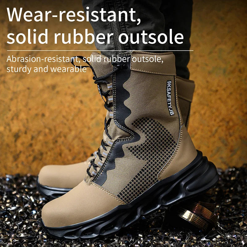 LOR MALE Construction Work Boots Men High Top Steel Toe Safety Shoes Non Slip Puncture Proof Rubber Work Boots Indestructible Combat Boot