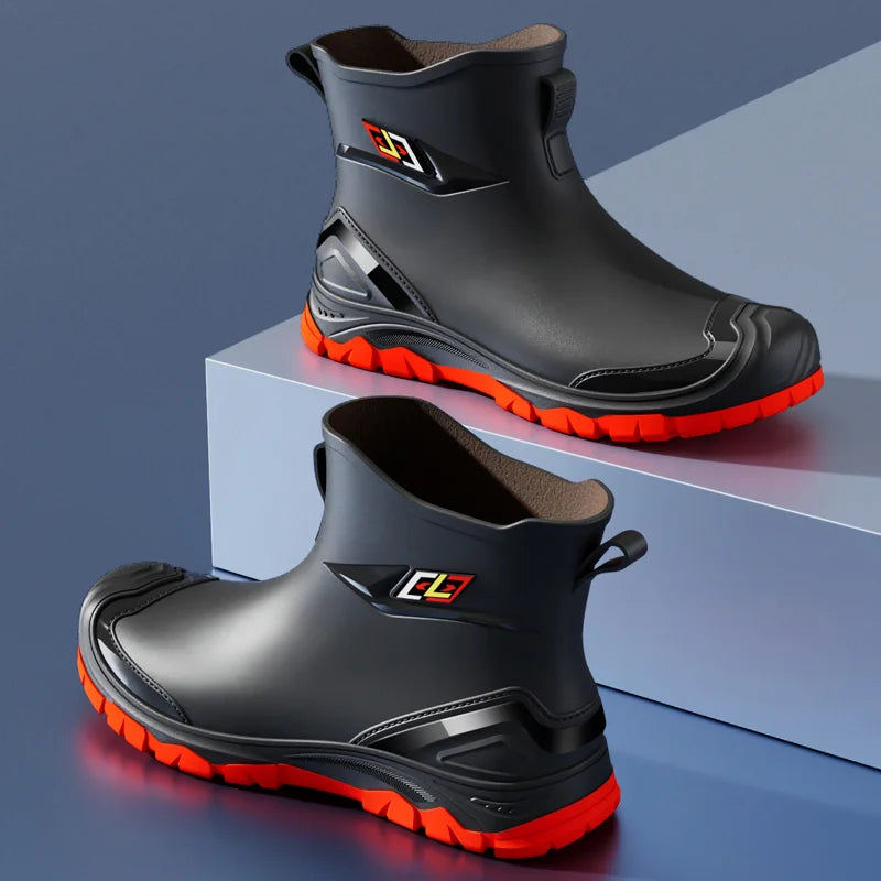 LOR MALE Workwear Style Outdoor Work Commuting Fishing Kitchen Anti Slip Waterproof Men's Flat Bottomed High-Quality Rubber Boots Rain Bo