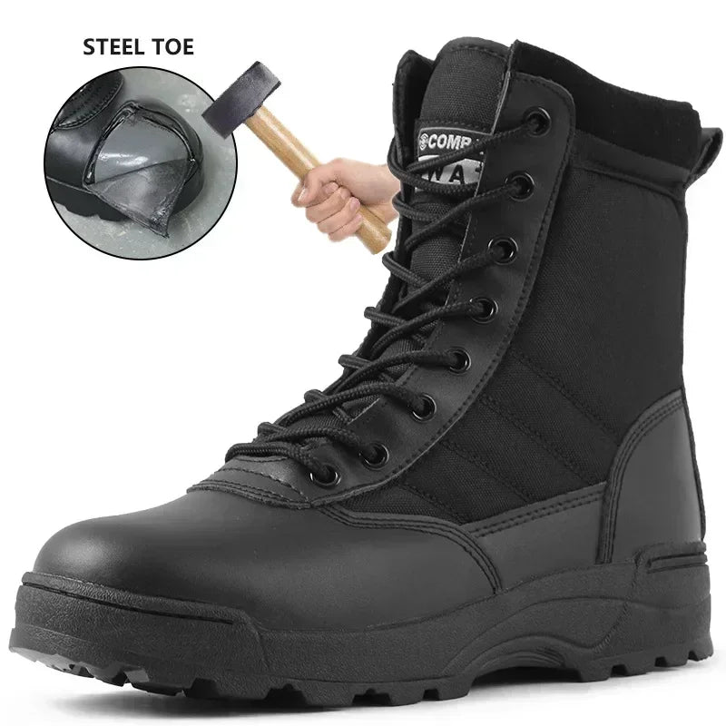 LOR MALE Men's Steel Toe Boots Outdoor Tactical Hiking Desert Boots Men Stab-proof Smashing Work Safty Shoes Wear Protection Shoes