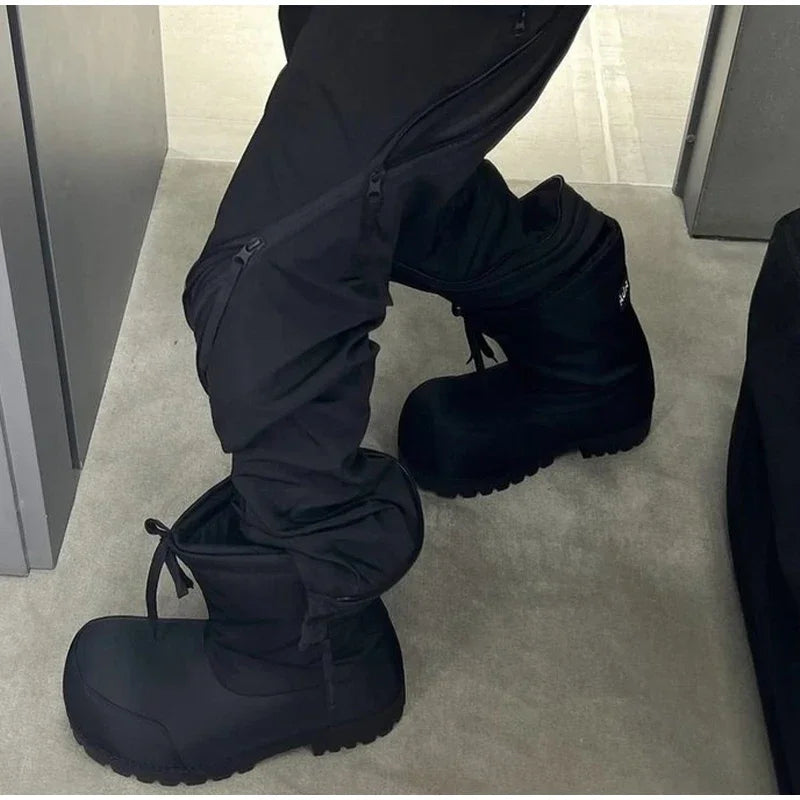LOR MALE Fashion Gothic Oversized Square Toe Platform Ankle Boots Thick Lug Sole Lace Up Padded Warm Winter Combat Boots Streetwear Shoes