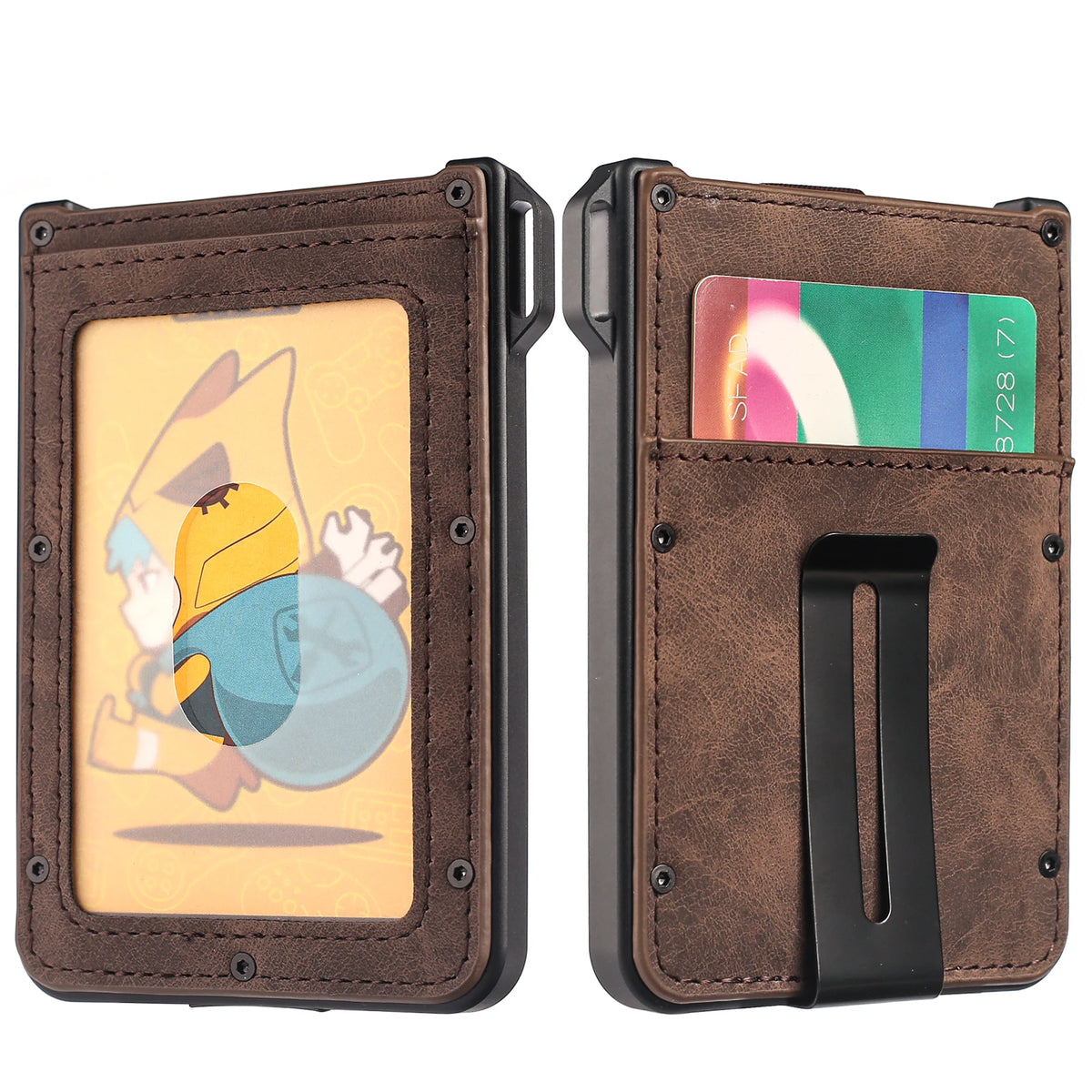 LOR MALE Wallet For Men - Aluminum Slim Carbon Fiber Leather Wallet，Holds up 10 Cards Card Holder with Clear ID Card Holder, Cash Clip