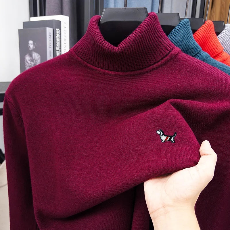 LOR MALE High Quality Man Spring Long-Sleeved Knitwear Dog Print High Neck Hot Pullover Versatile Trend Leisure Warm Sweater MensClothing