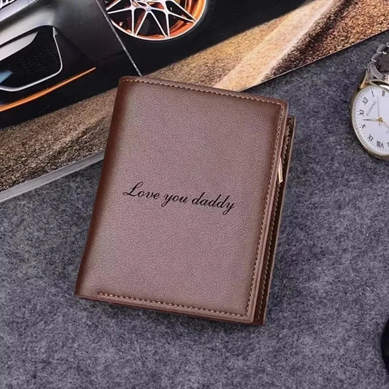 LOR MALE Custom Photo Name Man's Engraving Wallets Personalized Zippered Pu Leather Wal