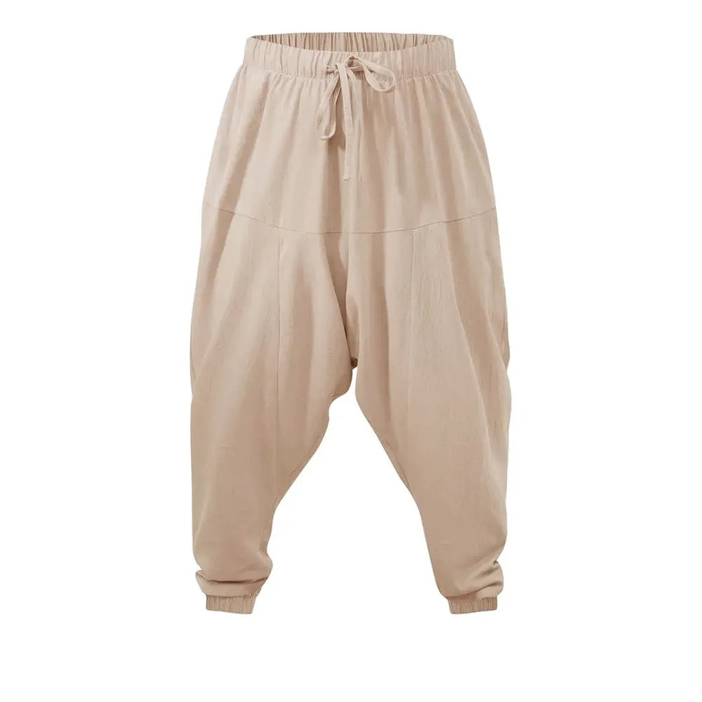 LOR MALE Harem Pants for Men Cotton Linen Drop Crotch Cozy Streetwear Loose Fit Breathable Lightweight Long Pants Male Joggers
