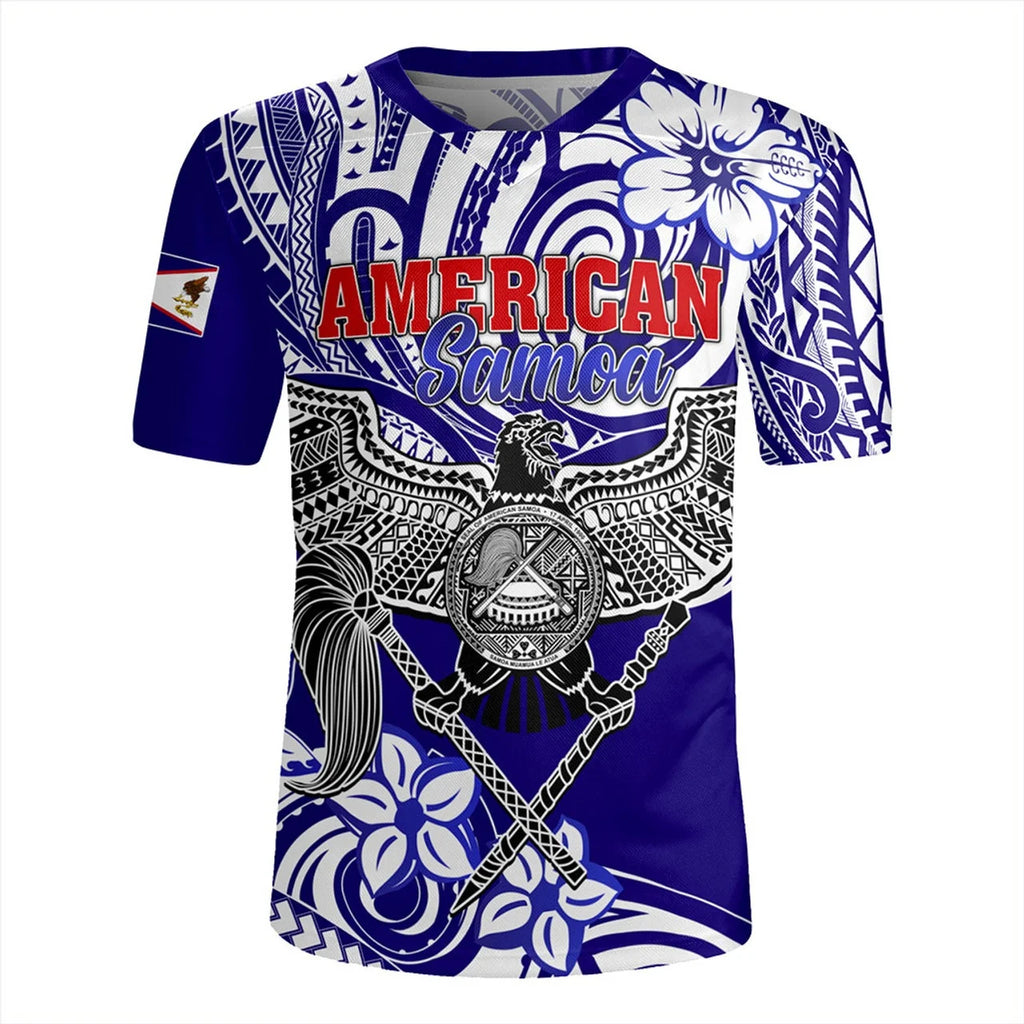 America Samoa Rugby-jersey 3D Printing V Neck T Shirt Samoa Coat Of Arms Emblem Graphic V-Neck T-shirts For Men Fashion Clothing