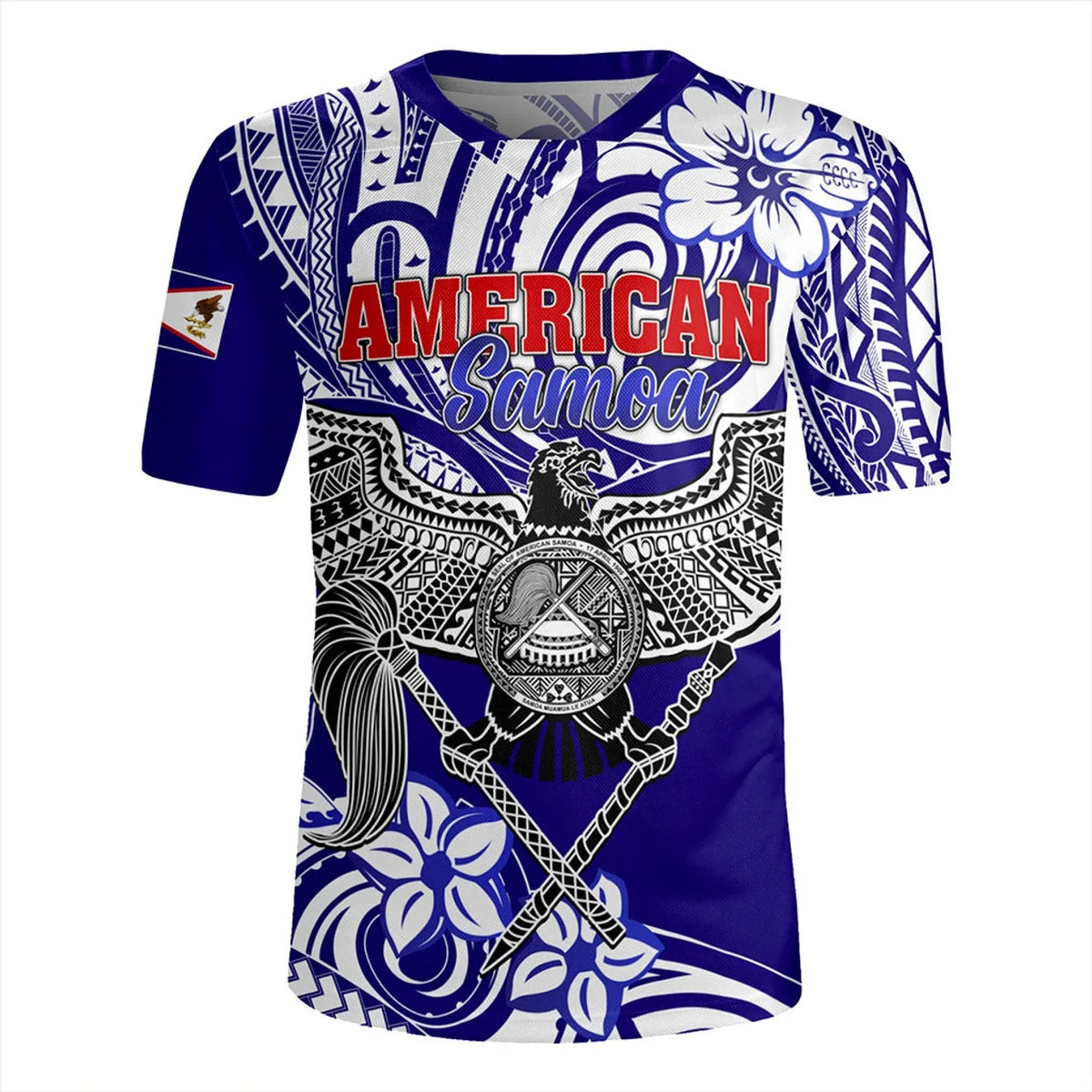America Samoa Rugby-jersey 3D Printing V Neck T Shirt Samoa Coat Of Arms Emblem Graphic V-Neck T-shirts For Men Fashion Clothing