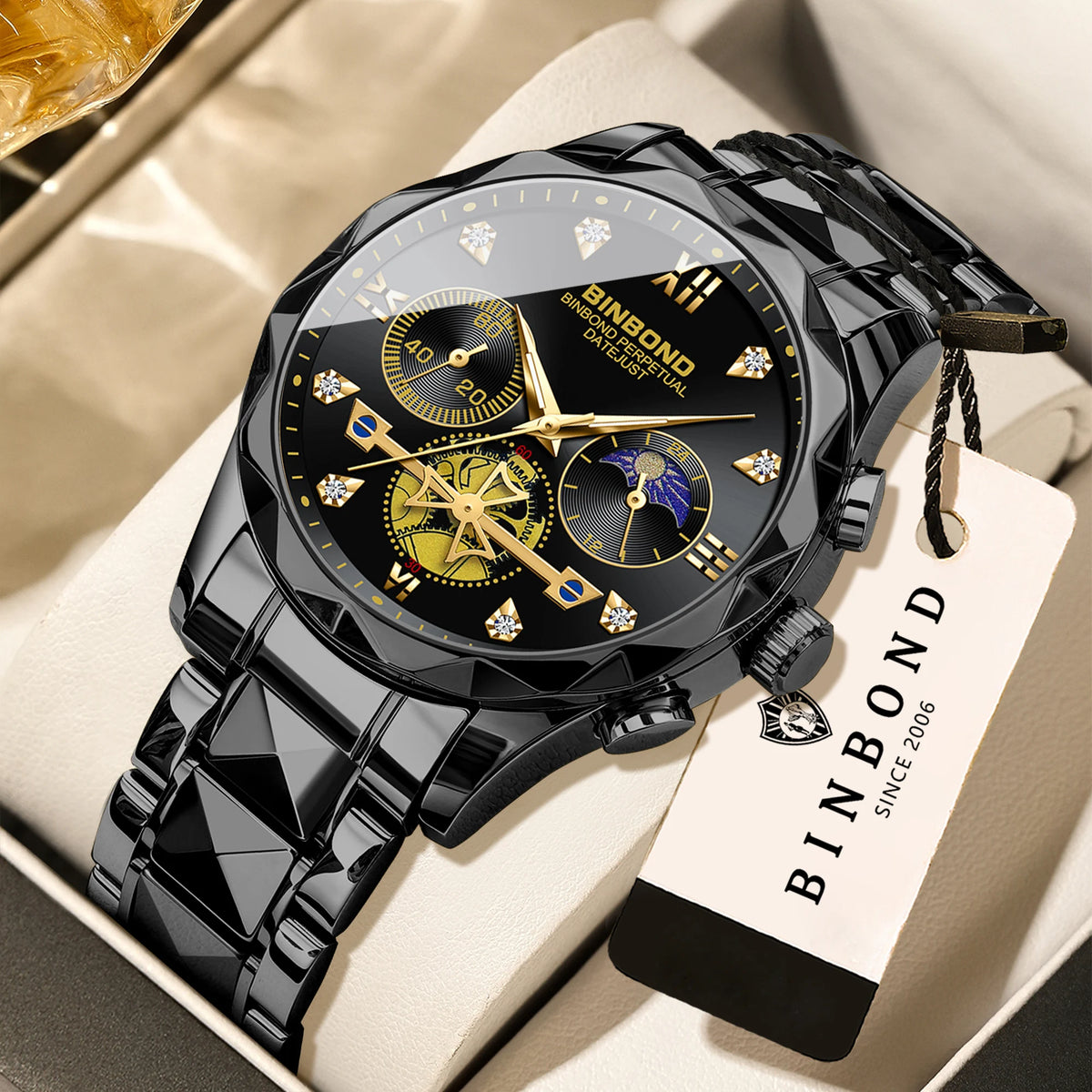 LOR MALE BINBOND Luminous Waterproof Accurate Quartz Watches For Men Chronograph Sturdy Men's Wristwatch Luxury Business Casual Reloj