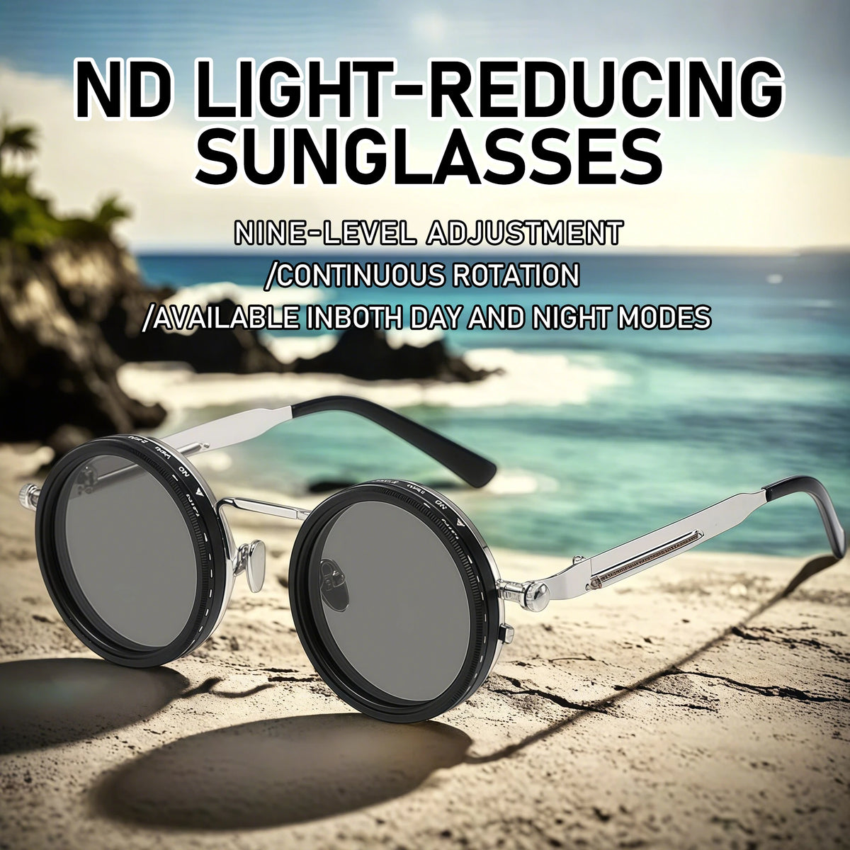 LOR MALE Polarized Round Sunglasses ND9 Adjustable Dimming Sun Glasses Steampunk Men Women Retro Punk Fishing Eyewear Outdoor With Case