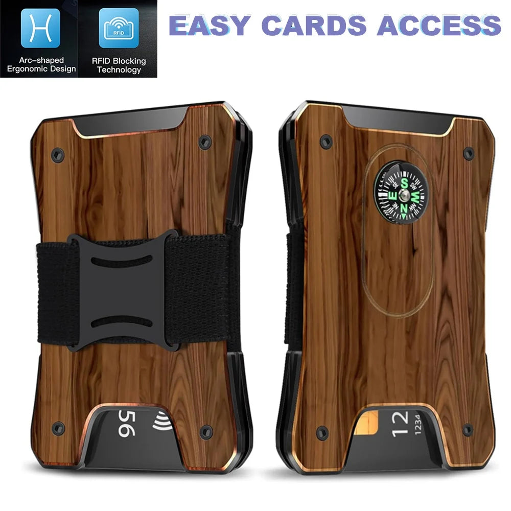 LOR MALE Metal Wallet for Men, Ergonomics Design Money Clip Wallet with Compass, Minimalist Slim Wallet with RFID Blocking