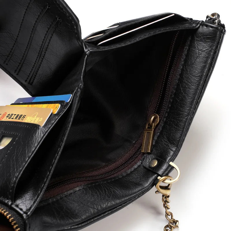 LOR MALE Business Men Wallets Pu Leather Short Card Holder Chain Luxury Brand