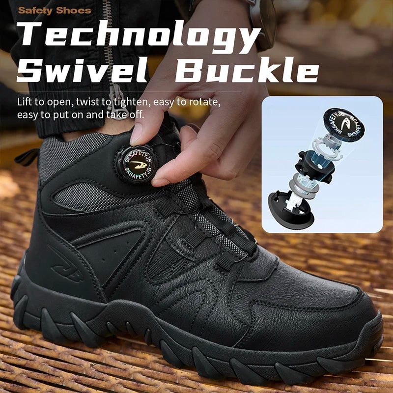 LOR MALE Waterproof Safety Boots Men Indestructible Steel Toe Work Boots Anti-smash Stab-resistant Safety Shoes Mens Tactical Ankle Boots