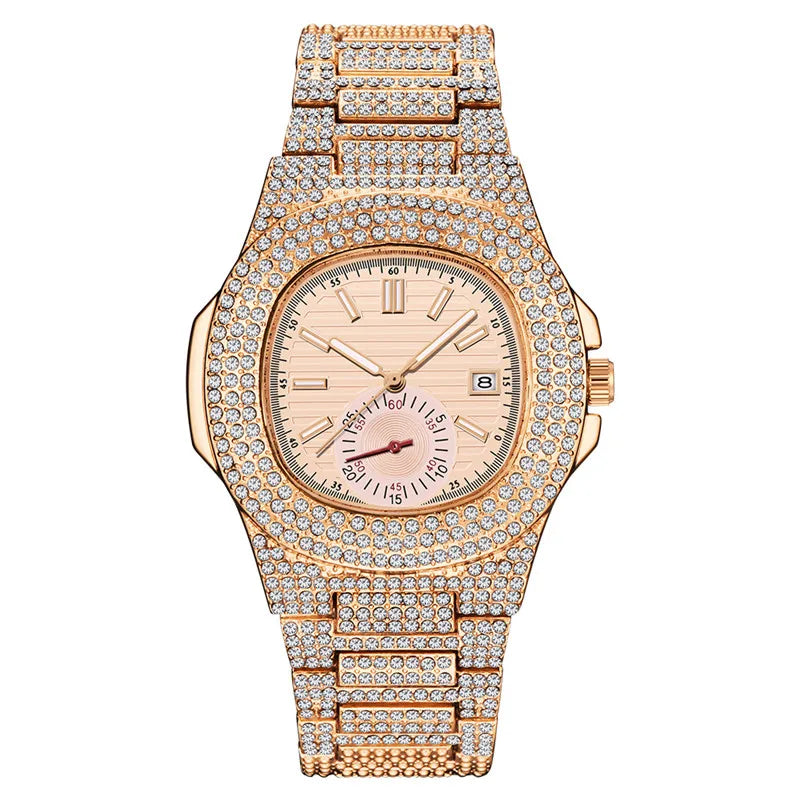 LOR MALE Hip Hop Watches Reloj Hombre Alloy Band Diamond Calendar Gifts Quartz