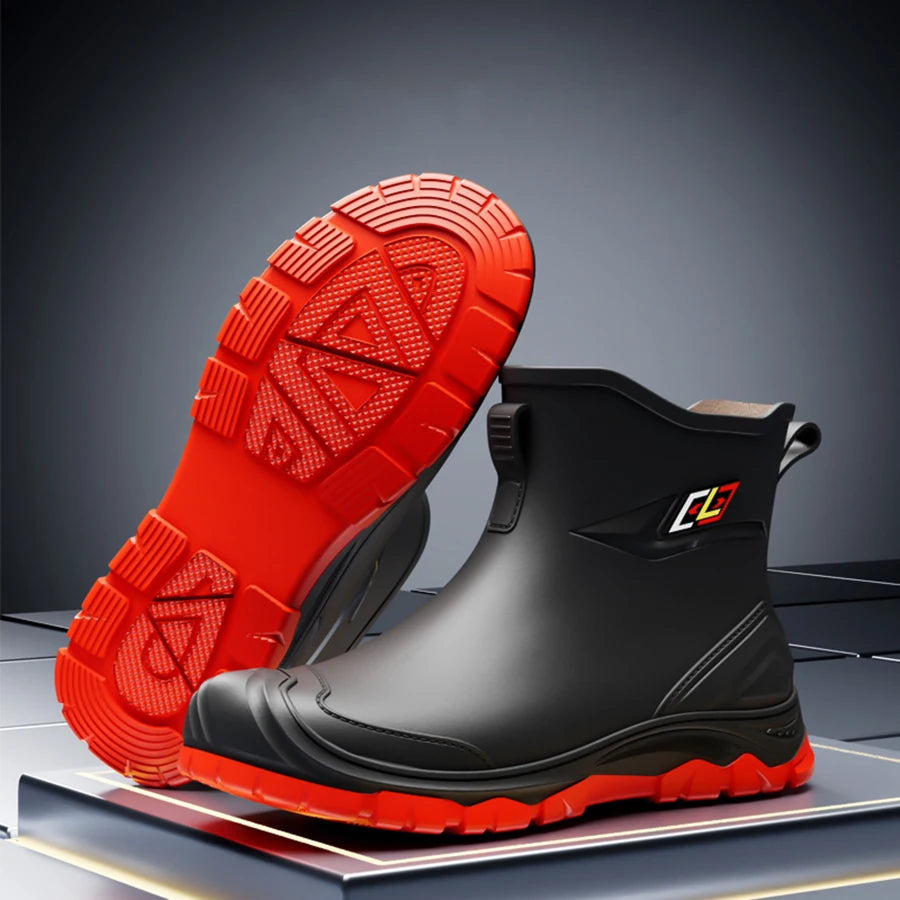LOR MALE Workwear Style Outdoor Work Commuting Fishing Kitchen Anti Slip Waterproof Men's Flat Bottomed High-Quality Rubber Boots Rain Bo