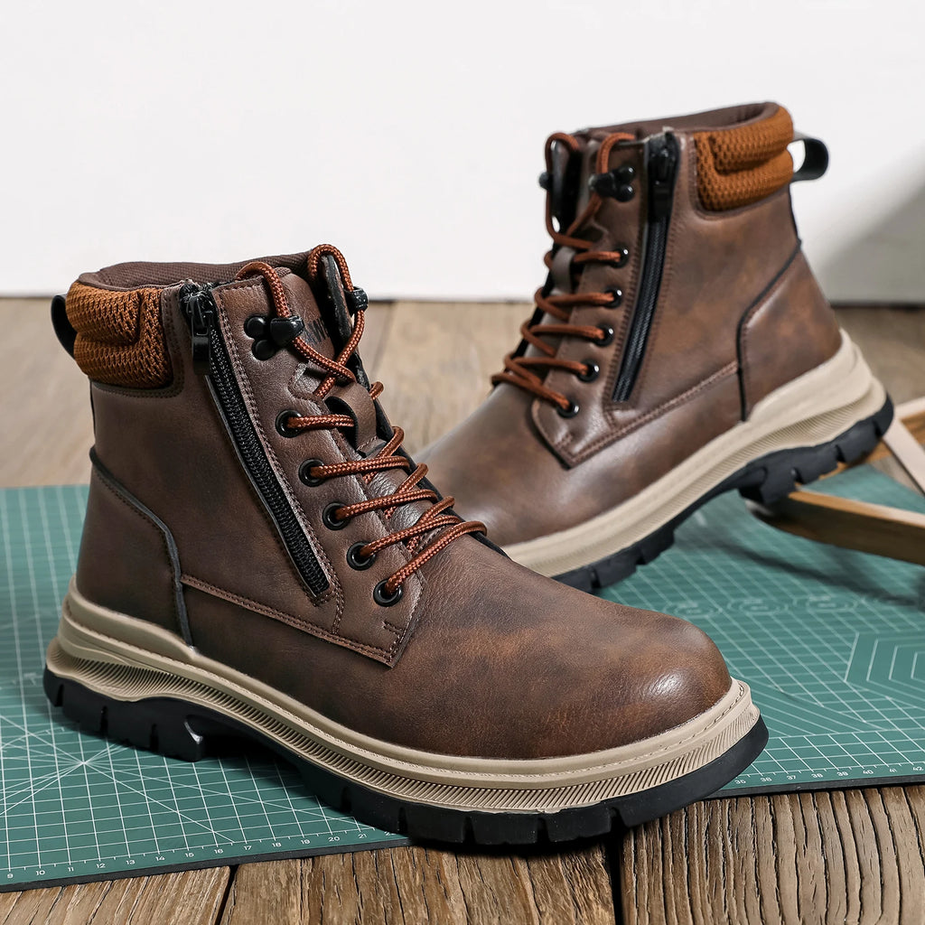 LOR MALE Safety Boots Brown Waterproof Men's Steel Toe Shoes Work Anti-drop Anti-piercing Strong Durable Protective Shoes Indestructible