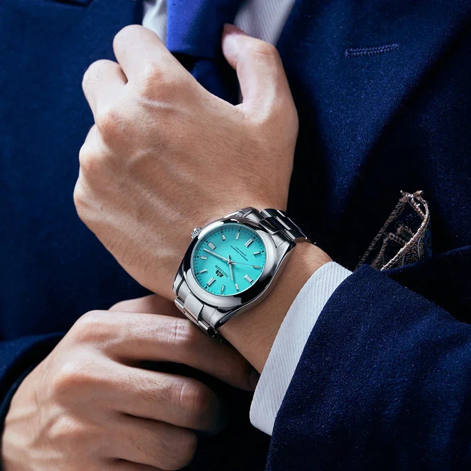 LOR MALE Automatic Watches Mechanical Self Wind Stainless Steel Luxury Red Yellow Blue