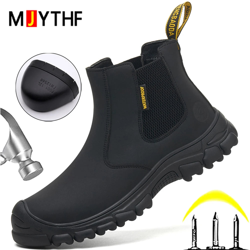 LOR MALE New Safety Boots Men Waterproof Leather Boots Steel Toe Shoes Anti-Smash Anti Puncture Work Boots Indestructible Shoes Non-slip
