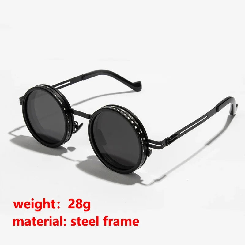 LOR MALE Polarized Round Sunglasses ND9 Adjustable Dimming Sun Glasses Men Women Retro 2