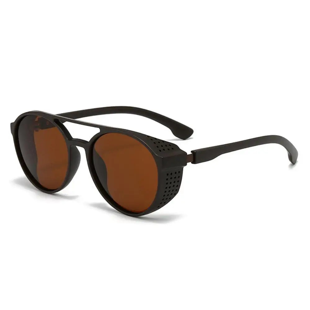 LOR MALE Polarized Sunglasses Steampunk Sports Sun Glasses Round Frame Eyewear with Side Shields UV400 Protection Driving Fishing Cycling