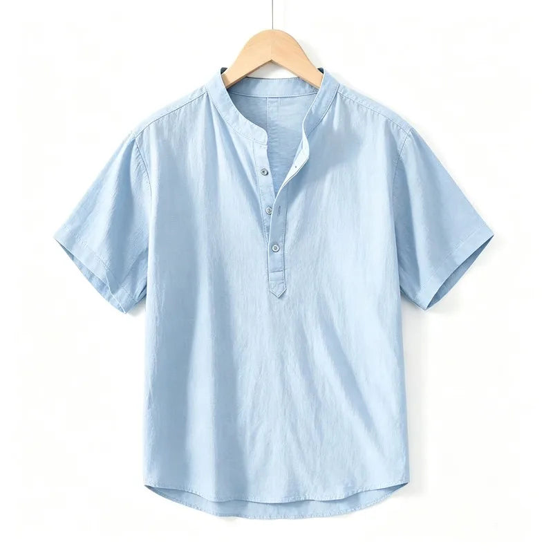 LOR MALE Short Sleeve T-shirt Cotton and Linen Casual Men T-shirts Solid Color