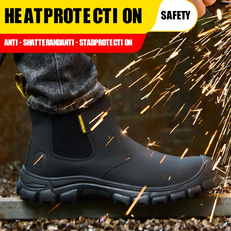 LOR MALE New Safety Boots Men Waterproof Leather Boots Steel Toe Shoes Anti-Smash Anti Puncture Work Boots Indestructible Shoes Non-slip