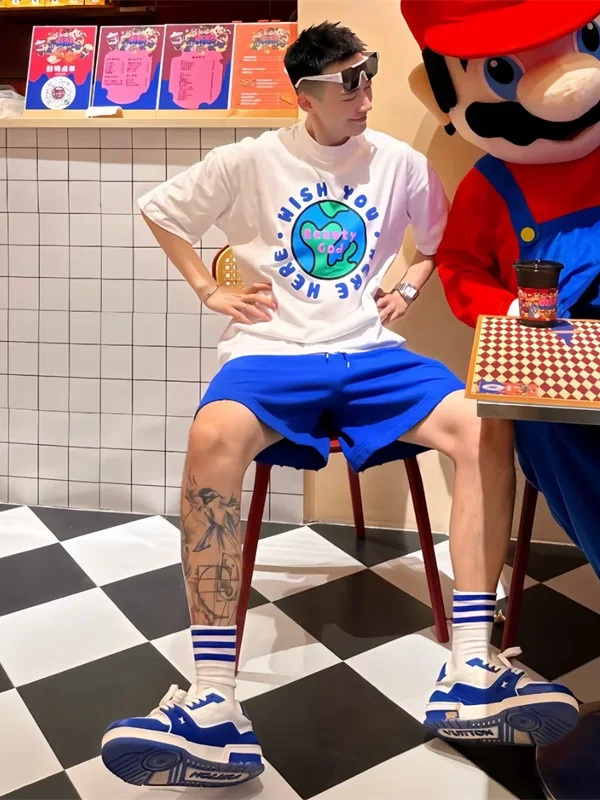 LOR MALE Summer New Fashion Brand Printed T-Shirt Shorts Set Men's High Design Emotion Couple Casual Sports Suit Cotton Blend Fabric