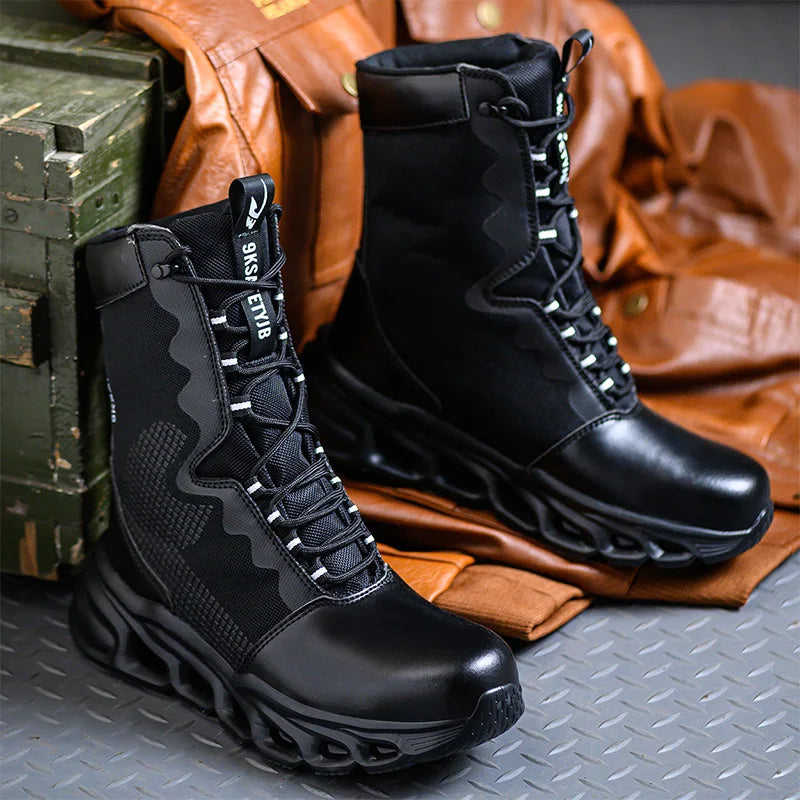 LOR MALE Construction Work Boots Men High Top Steel Toe Safety Shoes Non Slip Puncture Proof Rubber Work Boots Indestructible Combat Boot