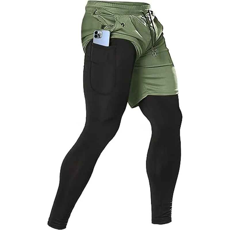 LOR MALE Men's Sport Pants 2 in1 Training Athletic Tracksuits Sportswear Workout Male Jogging Trousers Gym Fitness Running Pants Men