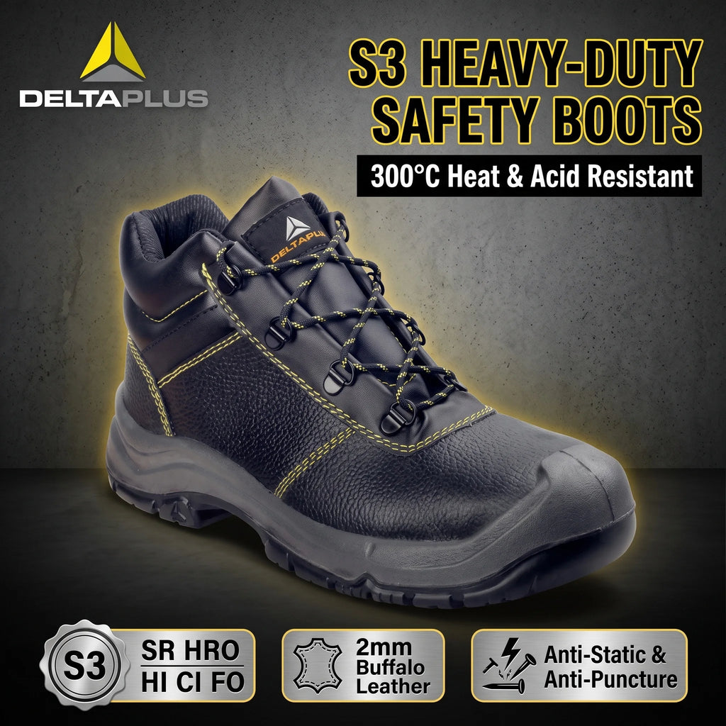 LOR MALE Work Boots for Man Steel Toe High Top Leather Safety Shoes Non Slip Heat Resistant Heavy Duty Rubber Sole Industrial Protective