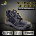 LOR MALE Work Boots for Man Steel Toe High Top Leather Safety Shoes Non Slip Heat Resistant Heavy Duty Rubber Sole Industrial Protective