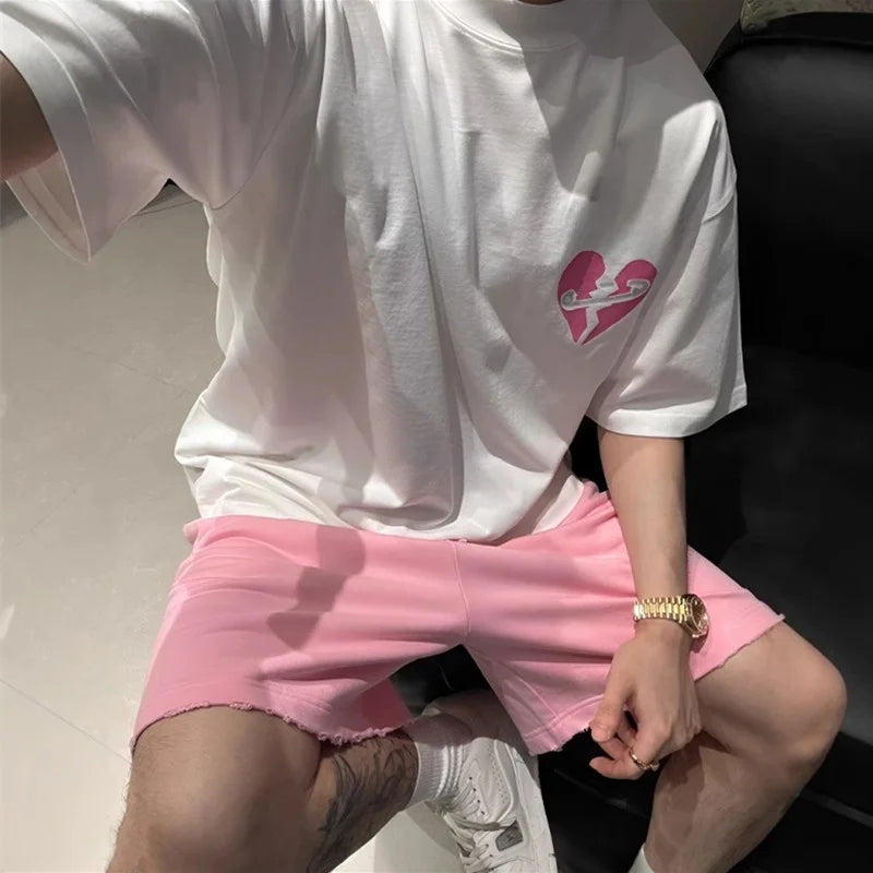 LOR MALE Summer New Fashion Brand Printed T-Shirt Shorts Set Men's High Design Emotion Couple Casual Sports Suit Cotton Blend Fabric