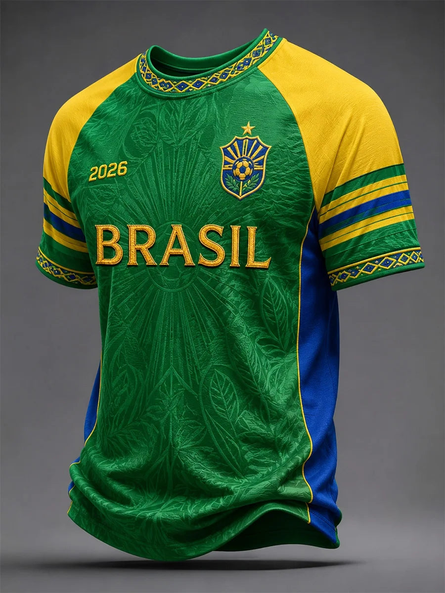 2026 Summer Brazilian Flag 3D Design Football Jersey T-shirt - Suitable for Fans for Outdoor Sports Training - Men's T-shirt