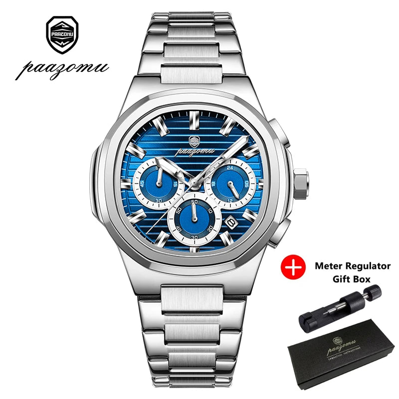LOR MALE PAAZOMUTop High Quality Man Watch Luminous Waterproof Stainless Steel Men Clock Date Chronograph Quartz Business Men's Watches