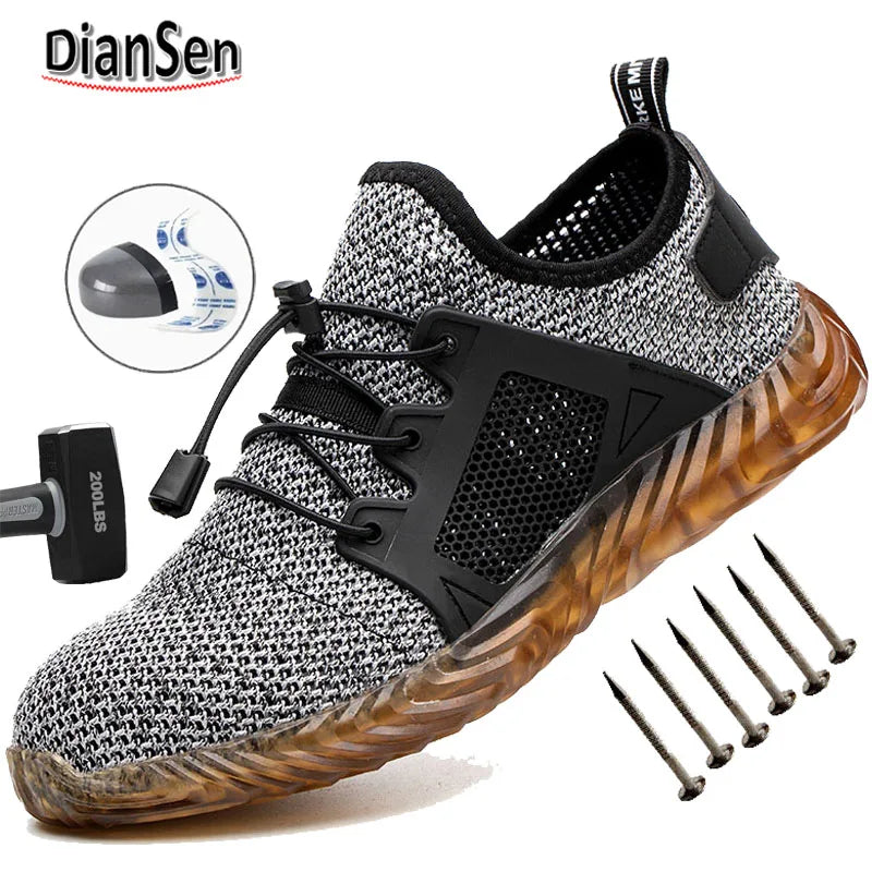 LOR MALE Steel Toe Work Boots for Men Breathable Safety Sneakers Construction Grade Anti-Puncture with Slip Resistant Rubber Sole Shoes