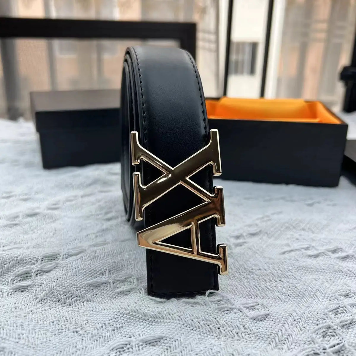 LOR MALE 2026 Men's High Quality Belt 3.5cm Waistband with Letter AX Buckle Fashionable PU Leather Simple & Versatile Daily Accessory