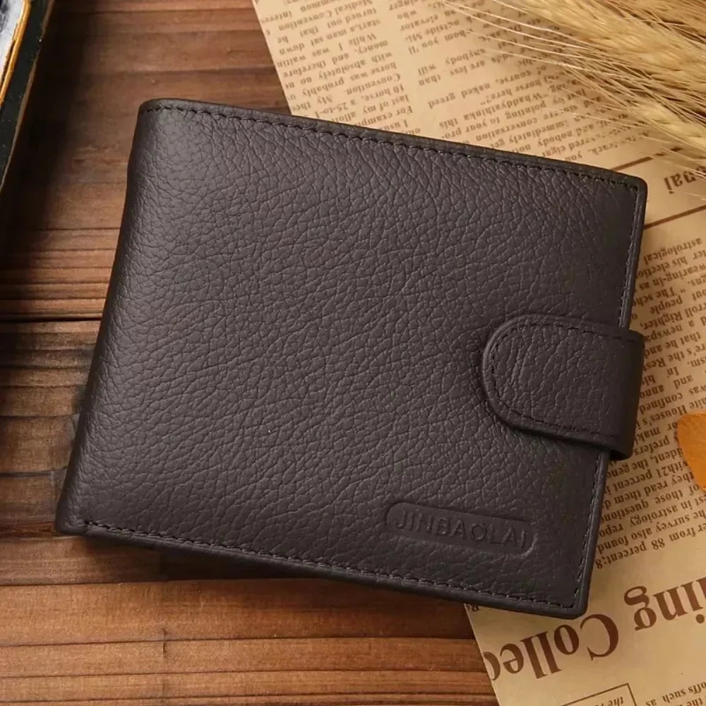 LOR MALE Genuine Leather Mens Wallet Premium Product Real Cowhide Wallets For Man Short Black Walet Portefeuille Homme Short Purses