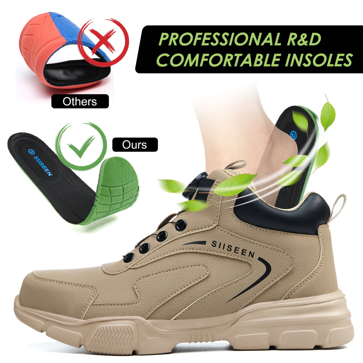 LOR MALE Safety shoes for men, anti-smashing steel toe, anti-puncture Kevlar, button-up mid-top men's work boots, industrial safety boots