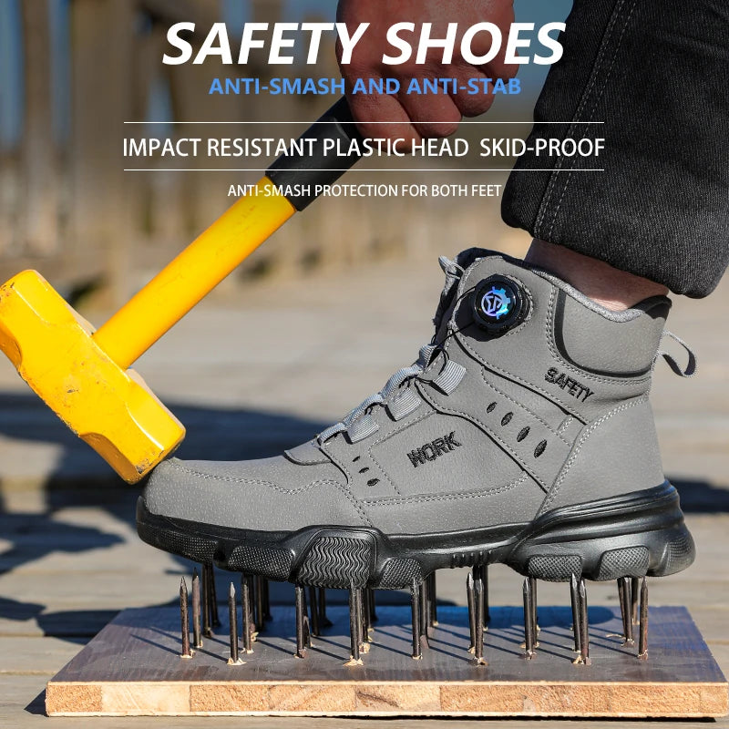 LOR MALE Steel Toe Safety Shoes Men Anti-puncture Work Boots Non-slip Wear Resistant Industrial Protective Labor Shoes Breathable Safety