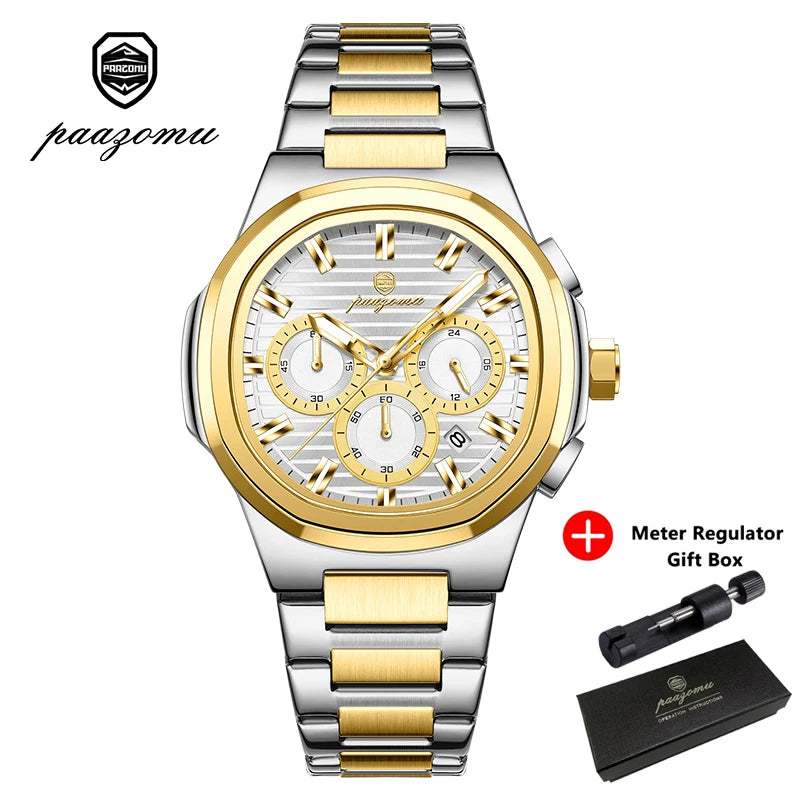 LOR MALE PAAZOMUTop High Quality Man Watch Luminous Waterproof Stainless Steel Men Clock Date Chronograph Quartz Business Men's Watches