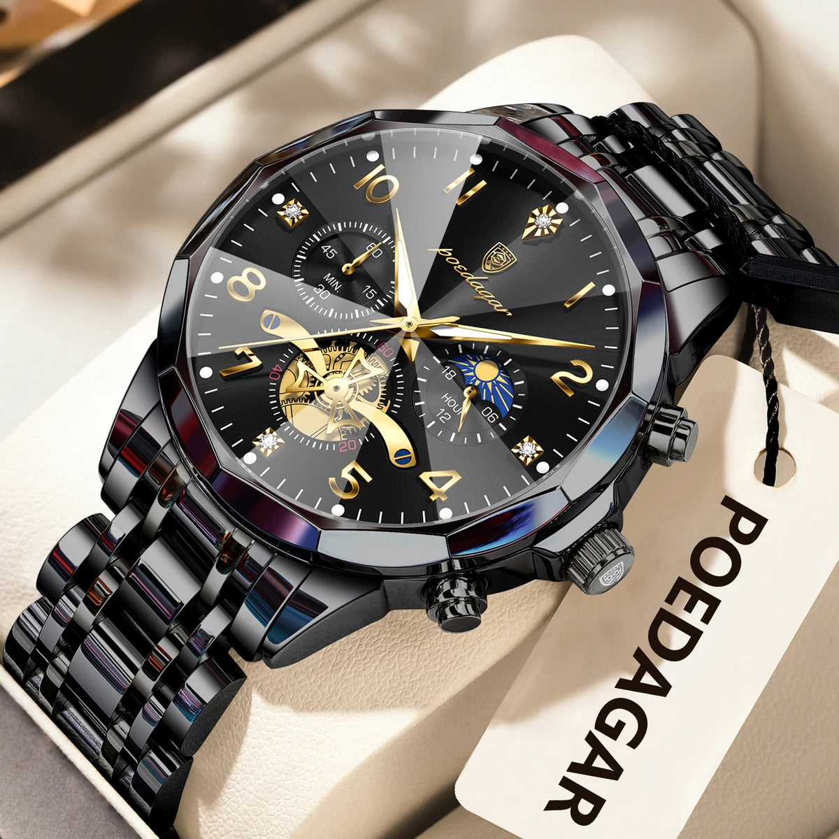 LOR MALE POEDAGAR Luxury High Quality Man Wristwatch Chronograph Stainless Steel Quartz Men's Watches Waterproof Luminous Men Clock Reloj