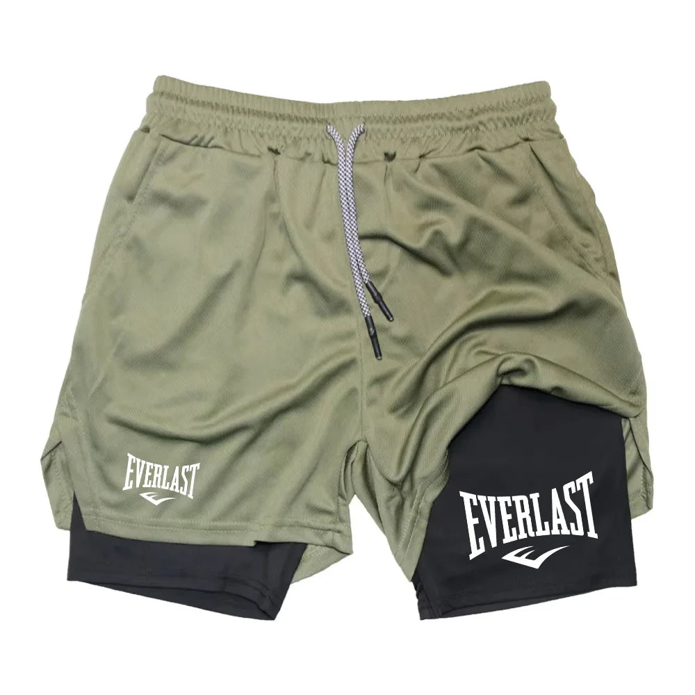 LOR MALE Men Running Shorts 2 In 1 Double-deck Sport Shorts Sportswear Gym